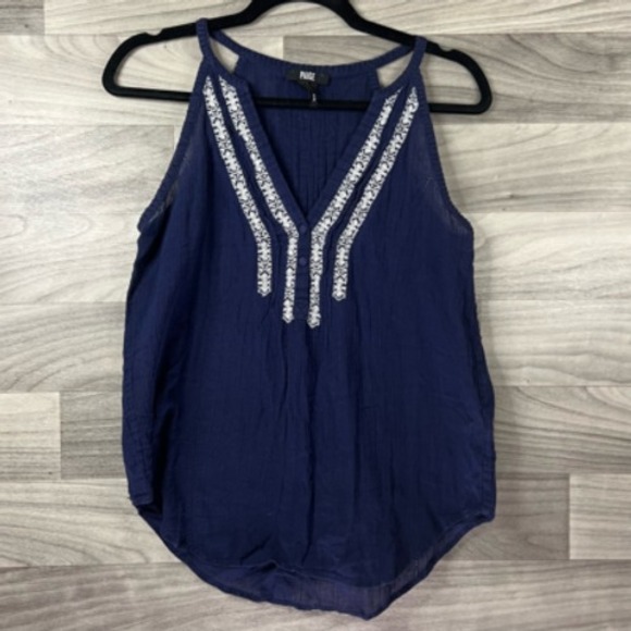 PAIGE Tops - Paige Blouse Womens XS Blue White Tyra Sleeveless V Neck Embroidered Button Boho